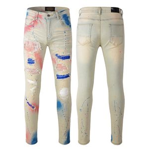 Mode Nieuwe Moto Heren Broek Ontwerper Witte Enkel Distress Slanke Jongen Broek Denim Jeans Dames Grote Man Rode Skinny Bell Bottom Jean Hogere Dameskleding designer jeans