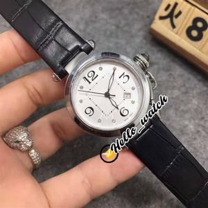 Mode Nieuwe Pasha C 34mm WJ11902G Witte Wijzerplaat Zwitsers Quartz Dames Horloge Saffier Stalen Kast Zwart Lederen Band Dames horloges Hell3465