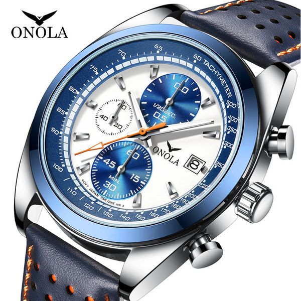 Mode nouveau populaire Onola affaires décontracté multi-fonctionnel hommes Quartz bracelet en cuir étanche montre-bracelet