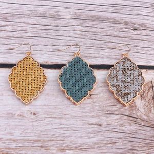 Mode-Nieuwe Raffia Weven Patronen Quatrefoil Floral Drop Verklaring Haak Oorbellen voor Dames Boutique Costum Sieraden Accessoires