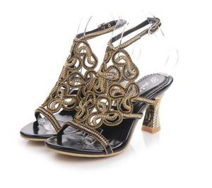Mode nouvelles sandales strass cristal chaussures à talons hauts chaussures de mariage noir argent or talons à lanières Sandales Femme 8cm