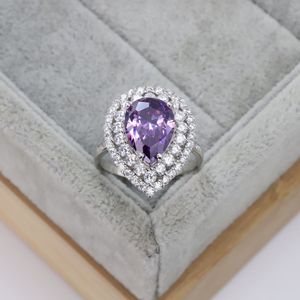 Mode Nieuwe S925 Sterling Silver Luxury Oval AMethyst Diamond Set Ring Europe en Amerika overdreven heren- en dames edelsteenring