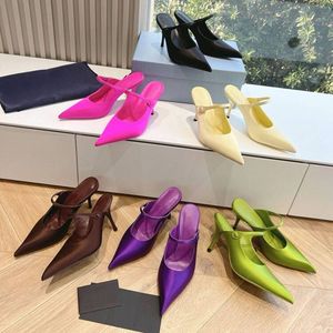 Mode Nouveau Satin bout pointu mules talons pantoufle 90mm talon aiguille sandale luxe pantoufle pour femmes fête chaussures à talons hauts Style été printemps multi-fonction