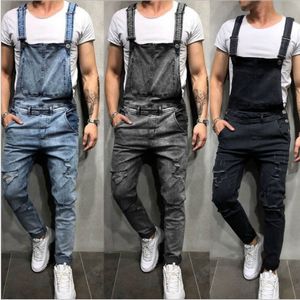 2019 Fashion Mens Hommes déchiré Jumpsuits Jumpseuits Street Derstolled Hole Denim Bib Banque pour homme Pantalon Pantalon Taille M-XXL