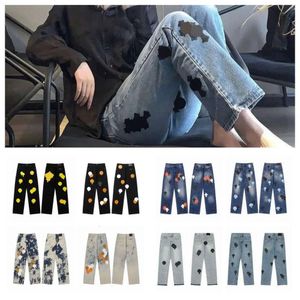 Mode nieuwe SS Men S Jeans Designer maakt Old Washed Chrome Rechte broek Heart Letter Prints Lange stijl harten Paarse chromees jeans paars paars