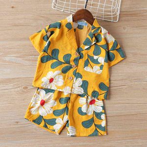 Mode New Summer Toddler Boy Vêtements Big Floral Beach Style Doux Vêtements Ensembles Garçons Mince Respirant T-shirt + Short 2 Pcs Costume G220217