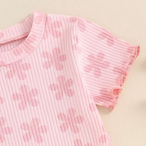 Fashion Nieuwe Toddler Girls Summer Outfits 3PCS Kinderen Bloemprint Korte mouw T-shirts Tops Shorts Set voor kinderpak