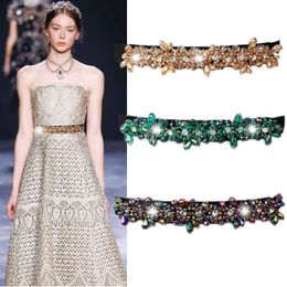 Mode nieuwe trendy mooie mooie luxe ontwerper vrouwelijke vrouw elastische jurk riem diamanten zirkoon kristal bloem 70cm
