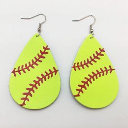 Mode- Nieuwe Trendy Softball Baseball Soccer Golf Lederen Teardrop Ronde Blad Statement Oorbellen Ronde Disc Lederen Drop Oorbellen