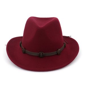 Mode Nieuwe Western Cowboy Fedora Hoeden met Handgemaakte Riem Decor Mannen Dames Roll Bravel Jazz Carnaval Trilby Hat voor Unisex