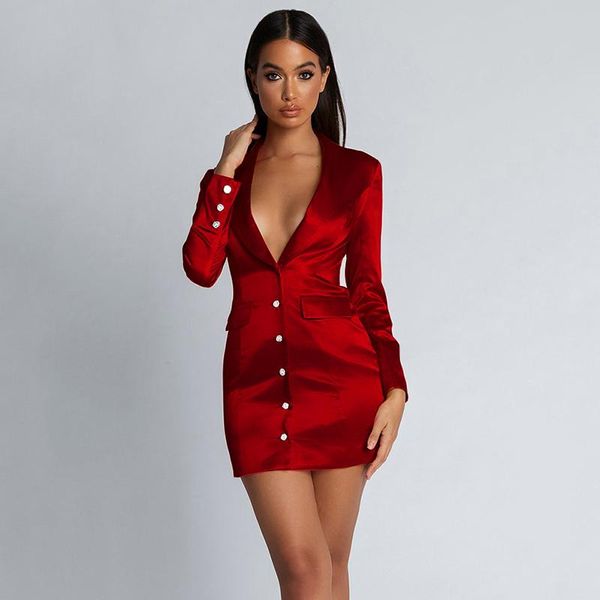 Moda Nuevas mujeres Traje de vestir con muescas de solapa Botones de inmersión manga larga Fluorescente Cumpleaños Party Blazer Blazer Vestido casual 2021