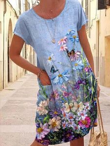 Mode nieuwe casual jurken voor dames Designer zomer retro strandvakantie print bloemen casual jurk met ronde hals S-2XL