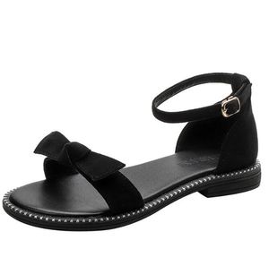 Mode nouvelles femmes sandales nœud papillon décontracté talon bas chaussures de plage en plein air bride à la cheville sliper taille 35-41
