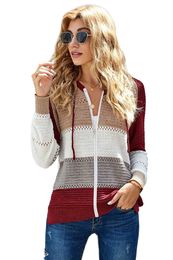 Fashion New Womens pulls cardigan manches longues lâches Stripe dames laine tricotte de tricot à sweat à capuche décontractée Taille S-2xl