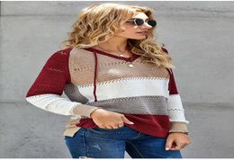 Fashion New Womens Pulls Pullover Sleeves Long Stripe Stripe Dames Wool Tricoting Party Casual Hoodie Sweat S2XL2114200