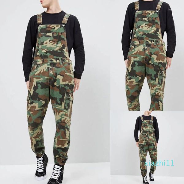 Mode-Dernières Arrivées 2019 Hommes Denim Jumpsuit Camouflage Imprimer Jeans Hommes Casual Bretelles Hommes Pantalon Cargo Hip-Hop Streetwear S-3XL1