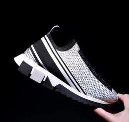 Moda más nuevo diseñador Unisex para mujer para hombre zapatillas de deporte diamante Casual zapato de malla mujeres hombres calcetines de punto elásticos zapatos botas 35-46