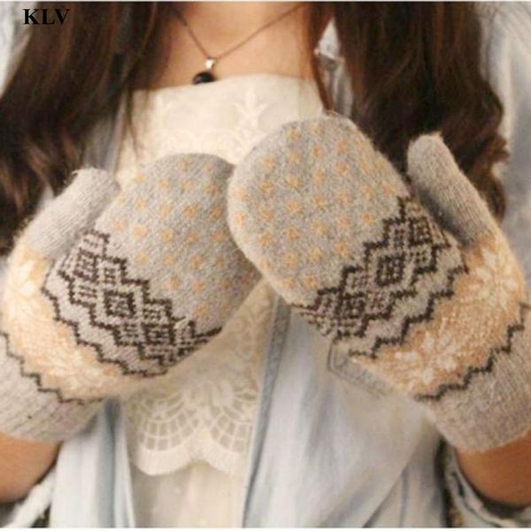 Mode-nouvellement élégant mode tricot laine femmes fille en plein air flocon de neige chaud mitaines gants Femme coupe-vent Femme No223