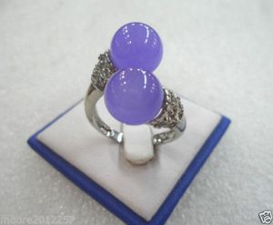 Mode mooie echte paarse jade effen zilveren ring maat 8 # -9 #
