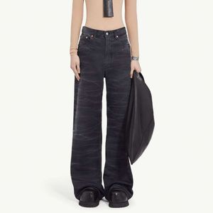 Mode Niche Parisian MM6 -stijl Amerikaans gewassen en noodlijdende High Street Micro Warl La Vared Wide Been Water Wave Denim Pants