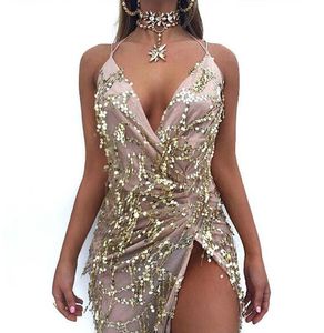 Mode-night club jurk elegante vrouwen jurk vestidos de festa vrouwen sexy jurken gouden pailletten lange avond maxi