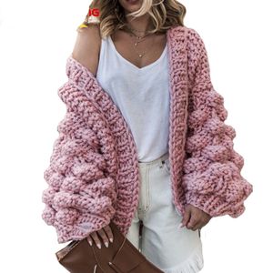 Fashion-Neges Sweater Dames 2018 Winter Mode Lantaarn Mouw Vesten Vrouwelijke Open Korea Trui Jas Roze Zwart Grijze HKAKI
