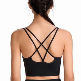 Moda Sin anillo de acero Ropa interior deportiva Correas de hombro cruzadas Pechos para mujer A prueba de golpes Ciclismo Yoga Fitness Reunir sujetador B53 240223