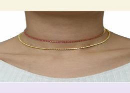 Mode noble collier collier rouge rubis cz tennis chaîne collier bijoux micro pavé couleur or fantaisie femmes Collares femme 40cm221Z6188410