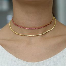 Collier noble à la mode pour femmes, chaîne de tennis, rubis rouge, cz, bijoux micro pavé, couleur or, fantaisie, 40cm267p