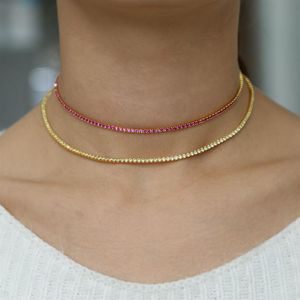 Mode nobele kraag ketting rode ruby cz tennis ketting sieraden micro pave goud kleur fancy vrouwen collares femme 40cm291y