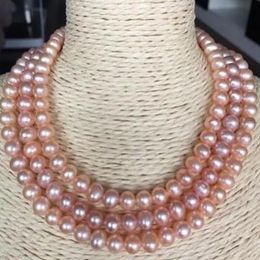 Fashion Noble Jewelry Triple Strands South 7-8 mm Collier de perle rose 17-19 "