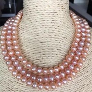 Joyas nobles de moda Triple Strands South 7-8 mm Collar de perlas rosadas 17-19 