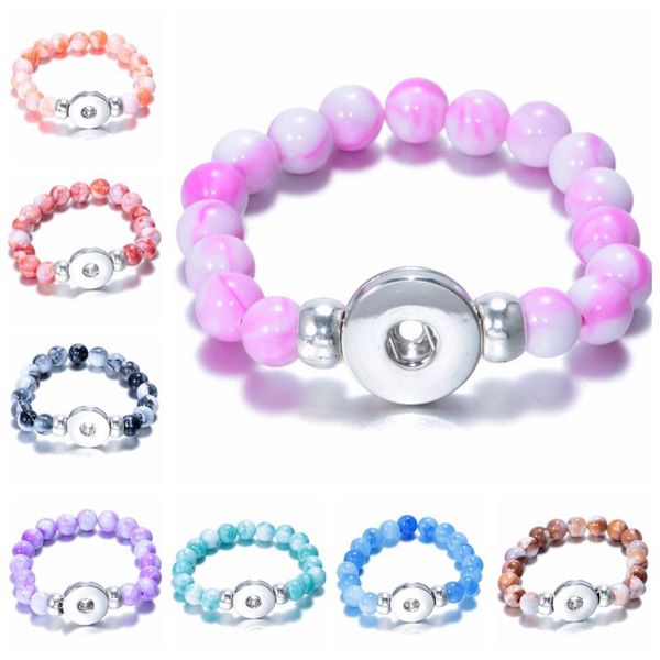 Mode Noosa Rivca Snaps Bouton Résine Perle Bracelets Charme Fit 18mm Snap Boutons 8 Couleurs Élastique Brin Perles Bracelet