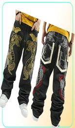 Fashion NY Skateboard broderie Dragon Jeans Cool Graffiti Long Loose Pantalon décontracté Détend