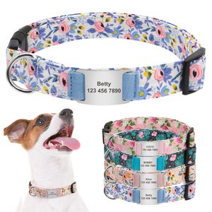 Fashion Nylon Dog Collar Personalized Dogs Collar With ID Tag Flower Print Dog Collars Custom Engraved Nameplate Pet Supplies Y200922