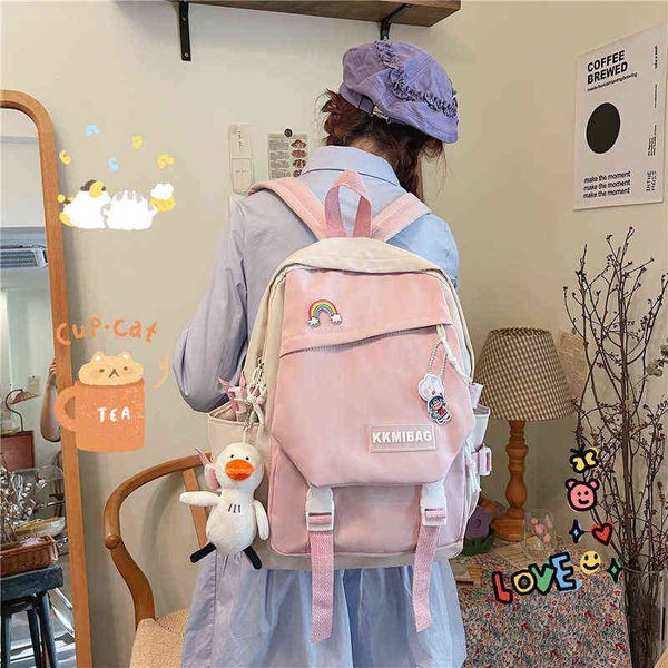 Moda Nylon Mujeres Mochila College Girl Kawaii Bolsa de escuela impermeable Mochila para computadora portátil Carta linda Bolsa de viaje de ocio J220620