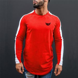 Mode O-hals T-shirt Mannen Patchwork Katoen Tee Bovenkant Mannelijke Hiphop Streetwear Lange Mouwen Fitness Tshirts Mannen Slanke Fit Tee Shirts 210421