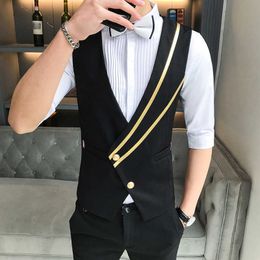 Mode Oblique Pull Jurk Vest voor Mannen Kelner Casual Slim Fit Nachtclub Vest Werkkleding Vaillon Pakken Heren Chaleco Hombre 210527