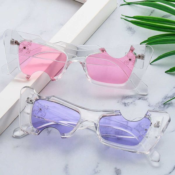 Mode OFF W lunettes de soleil de haute qualité New Funny Notch Lunettes de soleil Femmes Marque INS Personnalité Show Hip Hop Street lunettes