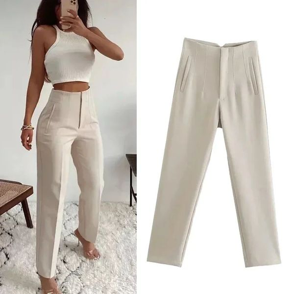 Bureau de mode porte un pantalon de taille haute pour femmes tenues formelles pantalon crayon noir rose blanc dames 240410