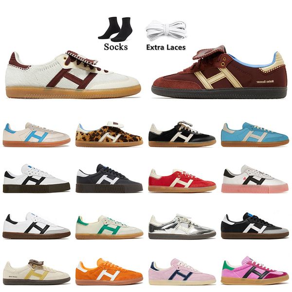 Moda OG Diseñador Zapatos casuales Wales Bonner Leopard Pony Nylon Marrón Mujeres para hombre Entrenadores planos Crema Blanco Negro Vegan Gum Sporty Rich Green Pink Zapatillas de deporte Tamaño 36-45