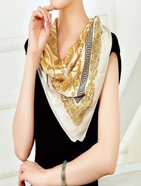 Mode peinture à l'huile écharpe boussole dorée foulard en soie foulards en Satin 90 grand foulard carré Female2455951