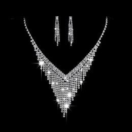 Mode OL klauwketting strass kwastje ketting oorbellen bruid tweedelige set 458 231015