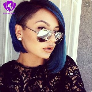 Mode Ombre bleu couleur Bob cheveux courts perruques synthétiques pour les femmes noires température de chaleur naturelle naturel Cosplay cheveux perruques