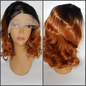 Mode ombre bruin pruik korte bob pruiken voor zwarte vrouwen synthetische golvende kant voorpruik braziliaanse pruiken met baby haar