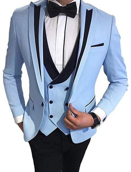 Mode Un Bouton Bleu / Blanc / Violet / Vert Costumes De Mariage Pour Hommes Peak Revers Trois Pièces Tuxedos De Marié D'affaires (Veste + Pantalon + Gilet + Cravate) W1014