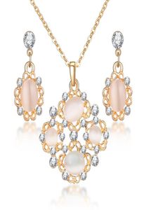 Mode Opaal Sieraden Sets Voor Vrouw Zirkonia Druppel Vergulde Ketting Hanger Oorbellen Verklaring Bruids Huwelijkscadeau5124619