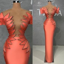 Mode oranje zeemeermin prom jurken pure v nek feestjurken kralende unieke op maat gemaakte avondjurk