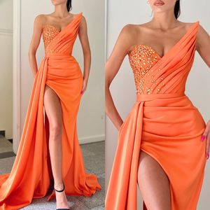 Robes de bal orange de mode perles chérie robes de soirée plines plissées