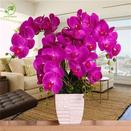 Moda orquídea flores artificiales DIY mariposa artificial orquídea flor de seda ramo Phalaenopsis boda decoración del hogar 1299d